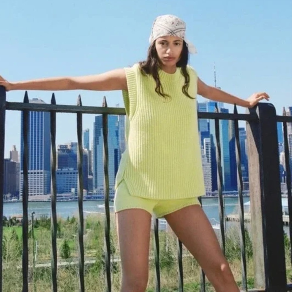 Zara Lime Green Sweater Vest and Knit Shorts Set Small Oversized